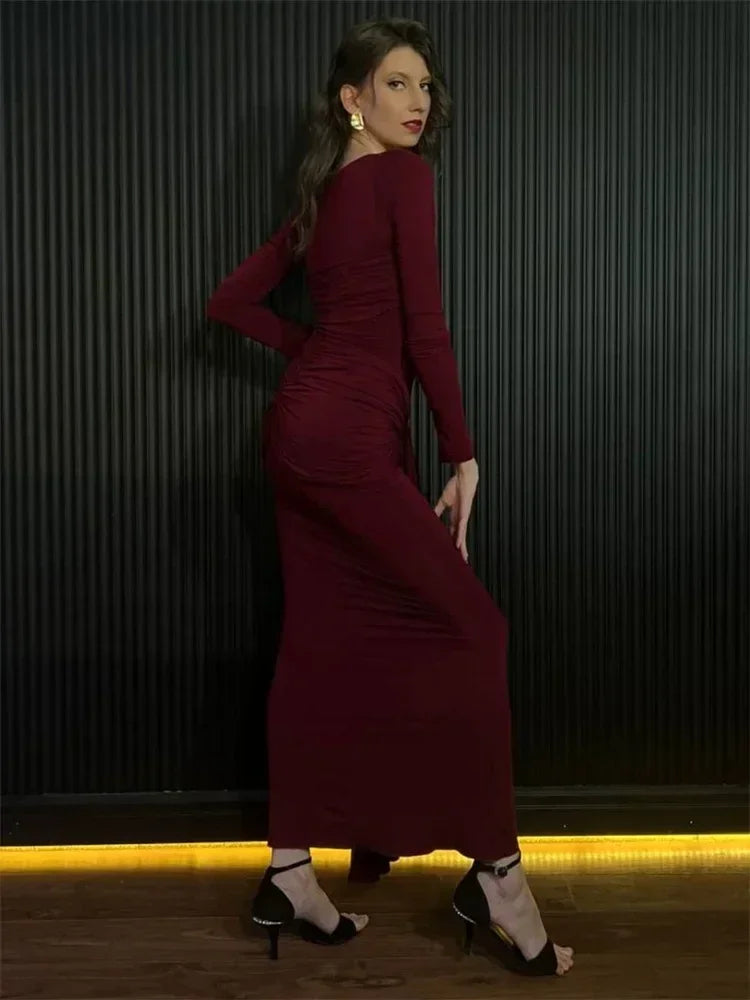 Vestido largo plisado sexy de mujer Tossy, retazos, retorcido, ajustado, manga larga, color sólido, estilo Y2k, para otoño, ropa de calle, vestido ajustado para mujer