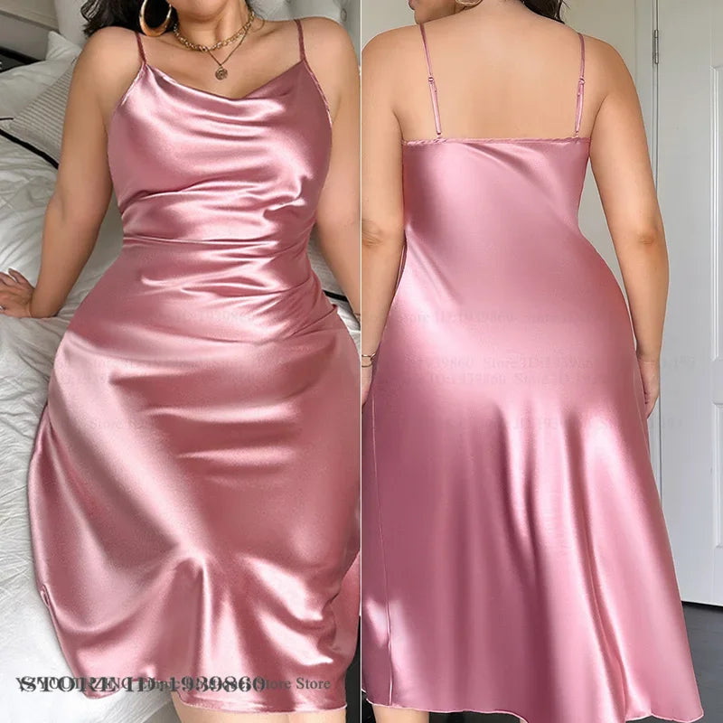 Large Size 3XL 4XL 5XL Long Nightgown Summer Female Nightwear Suspender Nightdress Lingerie Loose Satin Home Dress Loungewear