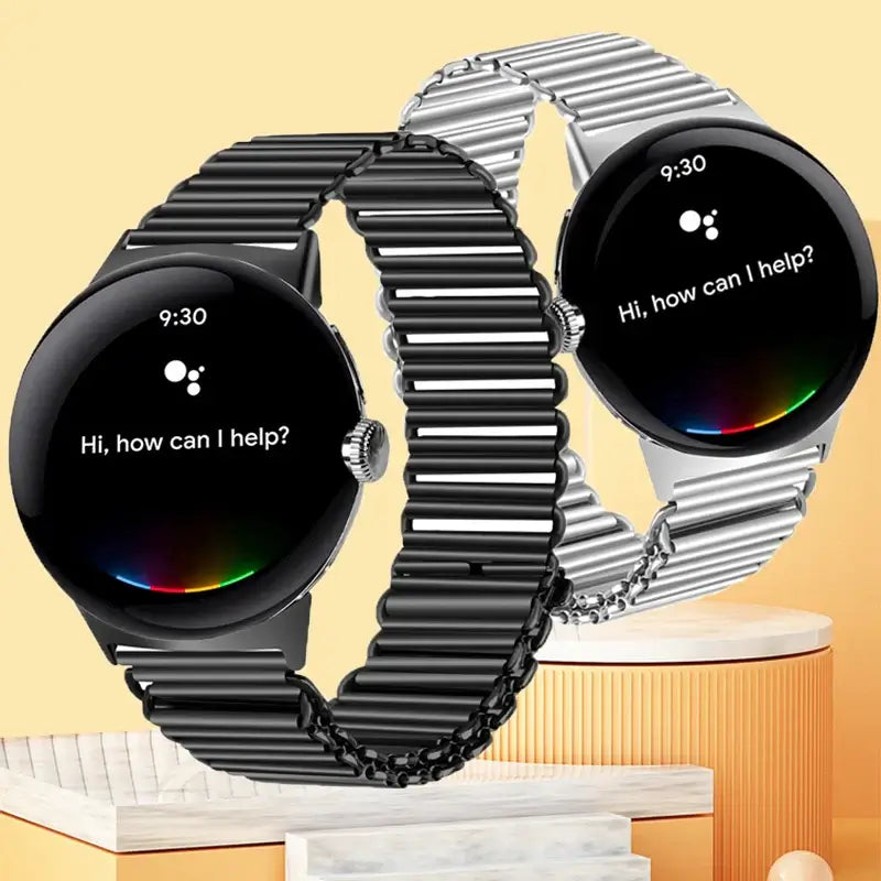 Google Pixel Watch 5, 4 & 3 41mm Ribbed Stainless Steel Link Band