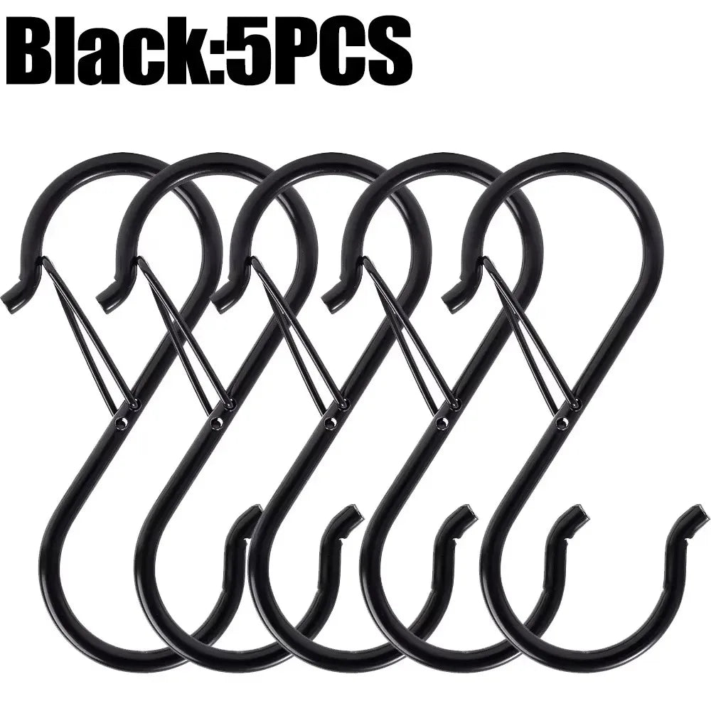 10PCS Stainless Steel Backpack Buckle S Type Handmade Carabiner with Lock Silver Necklace Clasps Jewelry Accessories