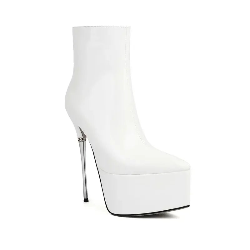 Sexy Patent Leather Shiny Gold Red Pole-dancing Stripper Super Thin High Heels Shoes Trendy Platform Ankle Stiletto Women Boots