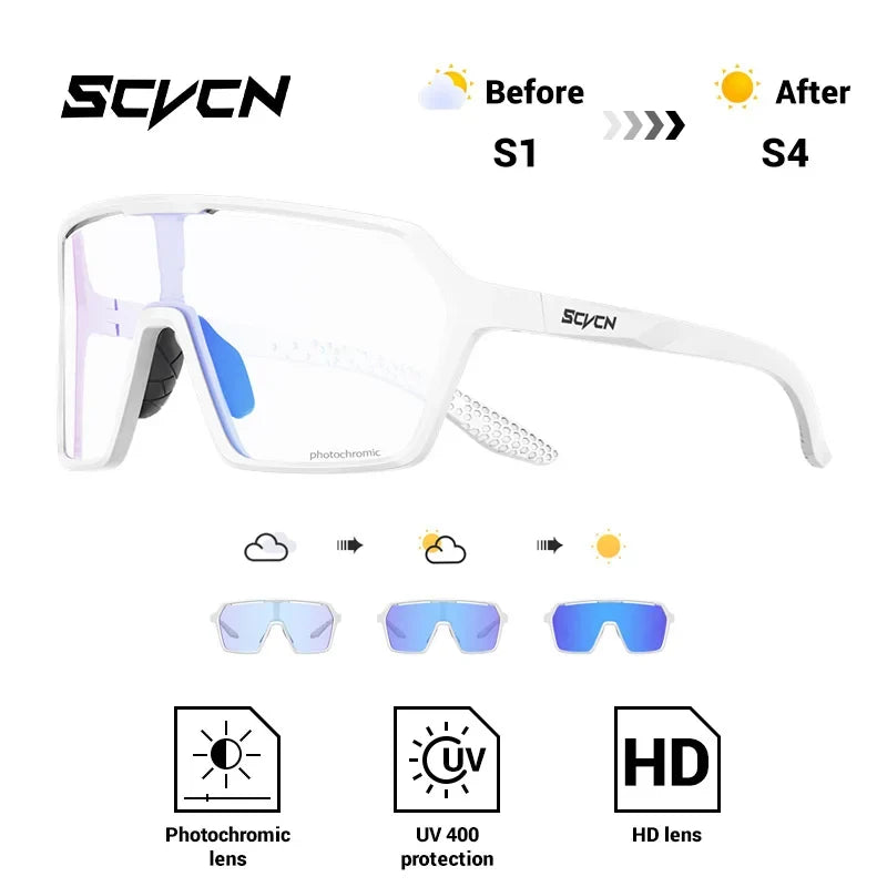 SCVCN Fashion Color Photochromic Cycling Glasses Outdoor Running Sunglasses Men MTB Cycling Sunglasses Women Road Bike Glasses