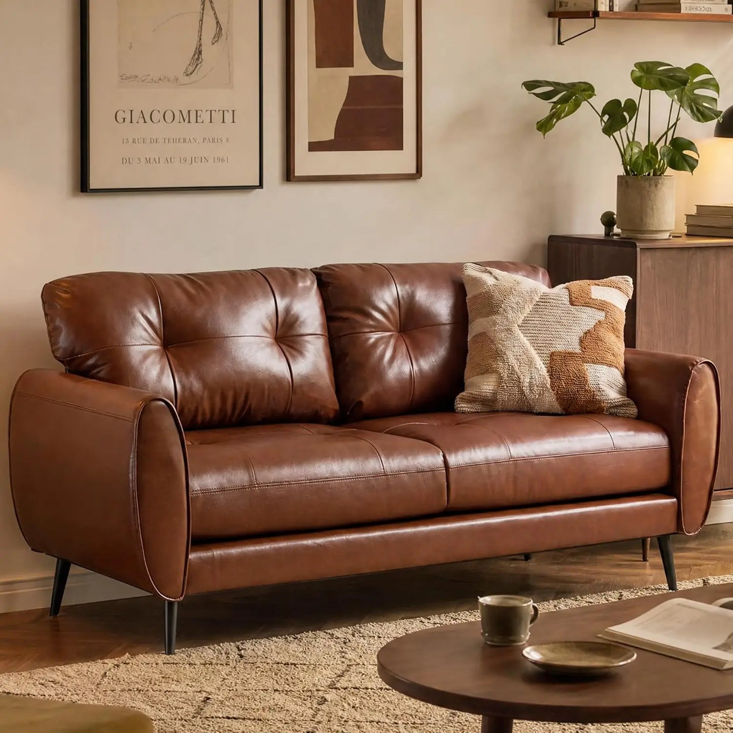 Tyboatle Faux Leather Loveseat Mid Century Modern Tufted Sofa