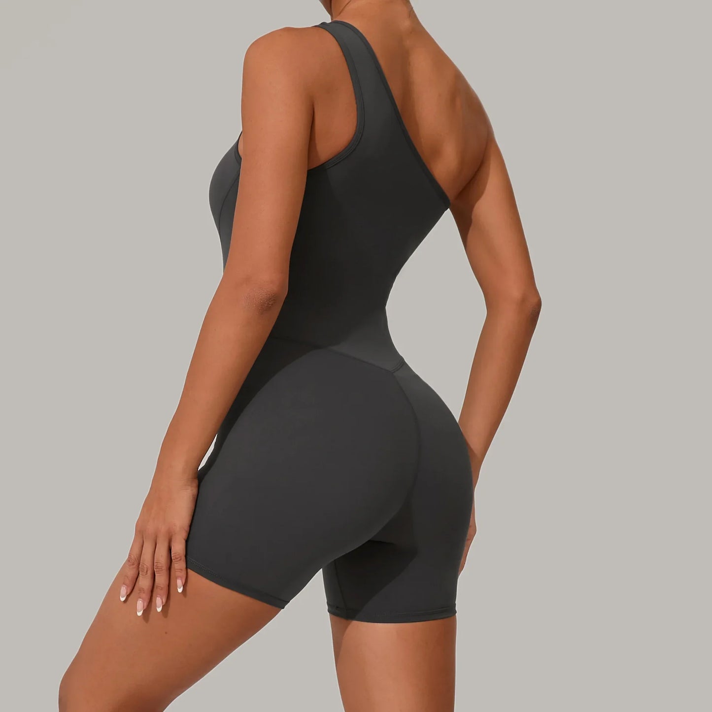 Summer One Shoulder Yoga Short Jumpsuit Women Sexy Cut Out Backless Scrunch Booty One Piece Suit Gym Workout Fitness Clothes