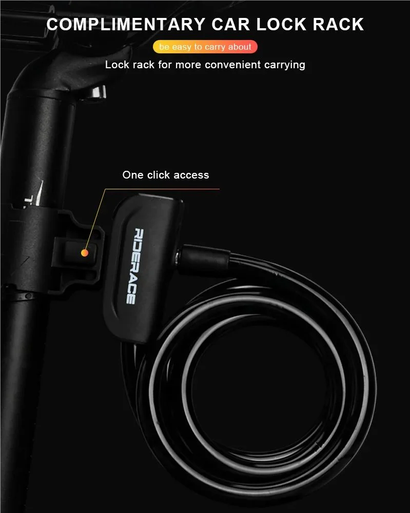 RIDERACE  Scooter Electric E-Bike Road Cycling Bicycle Cable Lock Mountain Bike Portable Anti-theft Ring Lock High Security