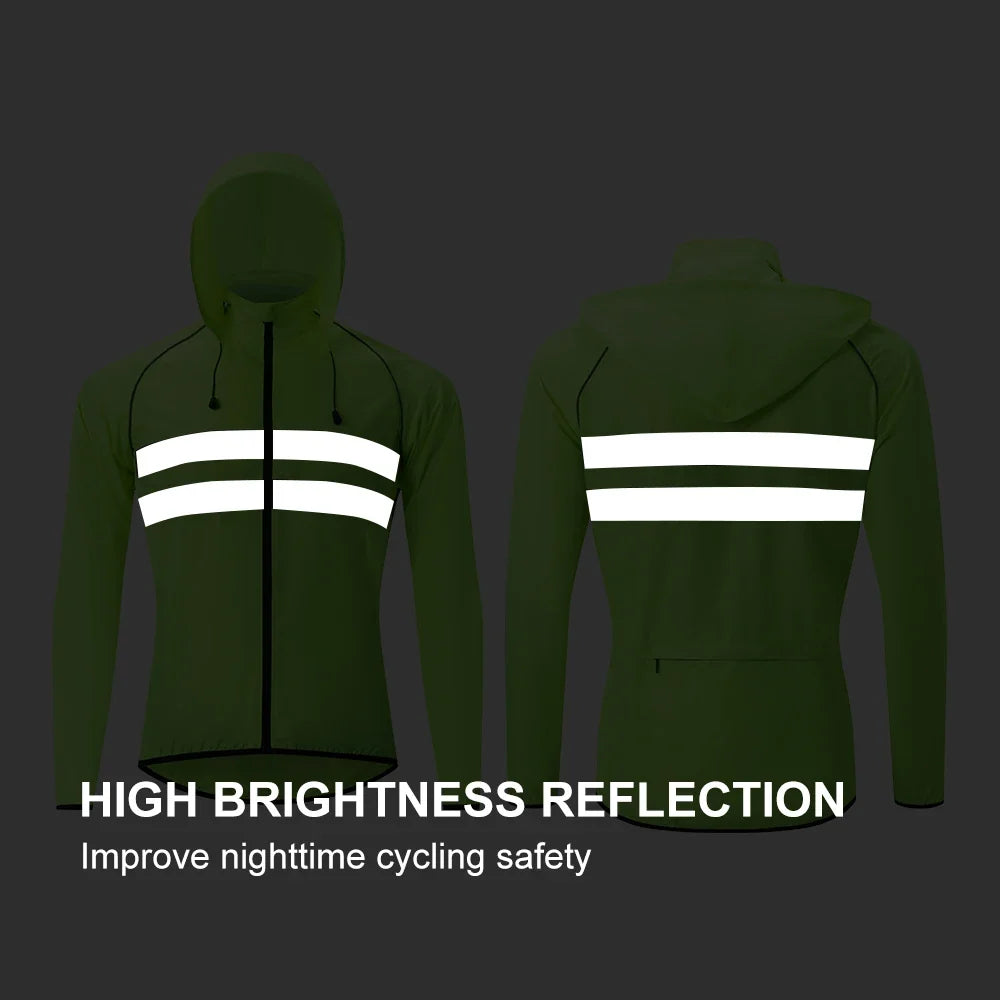 HISERWA Cycling Windbreaker Windproof Waterproof Reflective Bicycle Jacket Ultralight MTB Road Bike Jersey Portable Cycling Coat