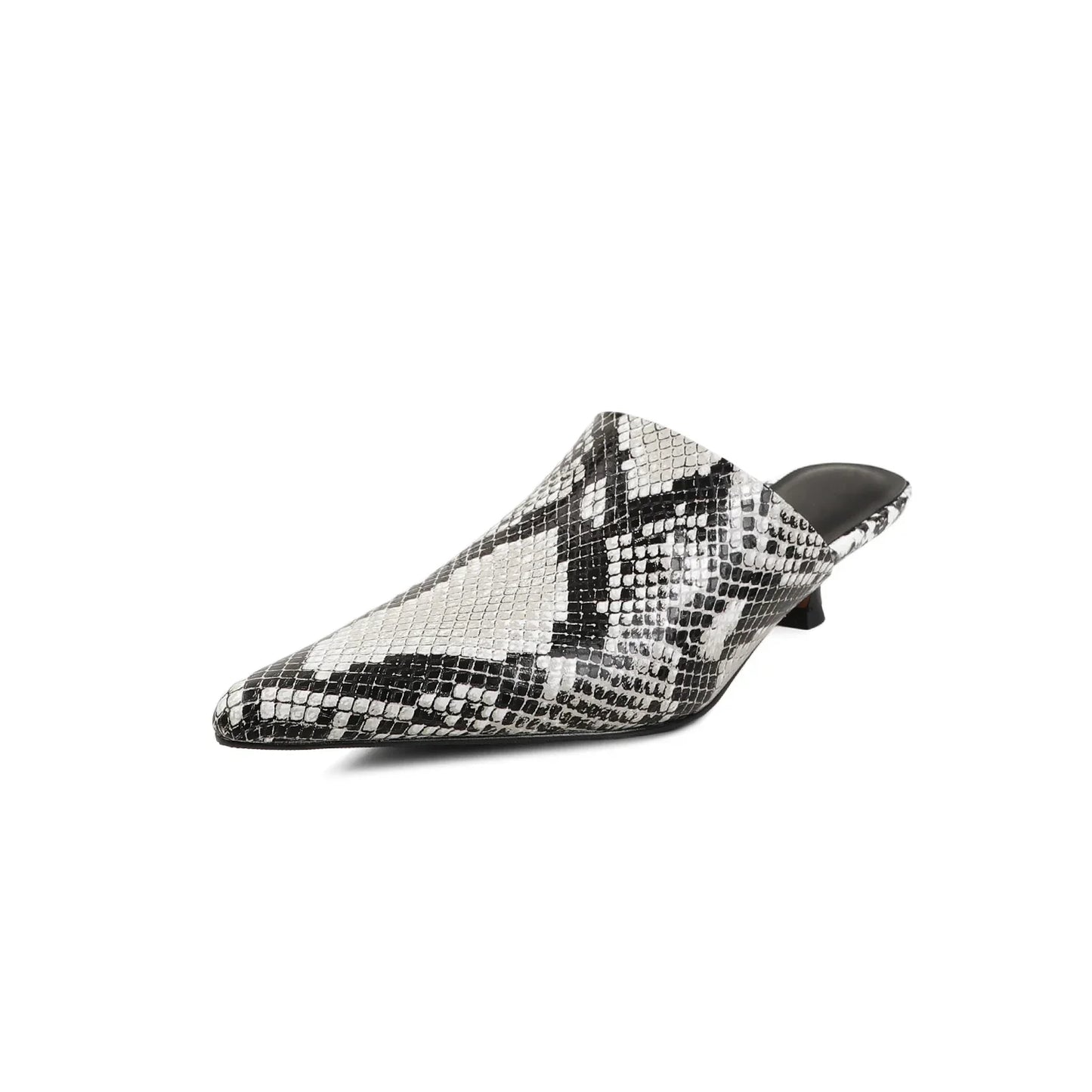2025 New Mueller Slippers Genuine Leather Women Shoes Sexy Pointed Toe Summer Shoes Ladies Snake Pattern Black White Party Shoes