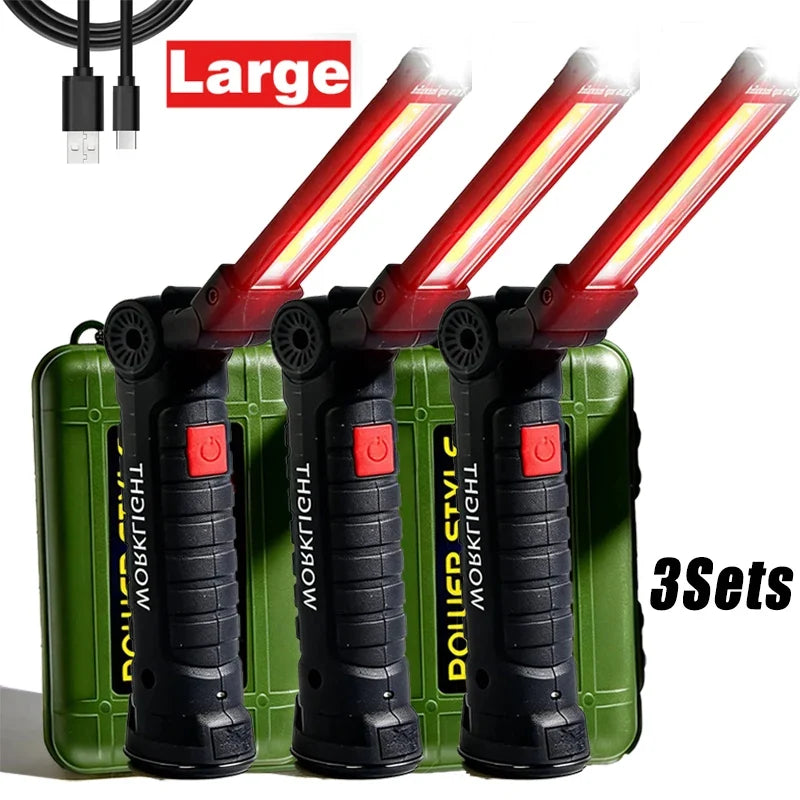 360° Rotating LED Work Light Sets 5 Modes USB Rechargeable Magnetic Base Hanging Hook Waterproof for Garage Auto Repair Camping