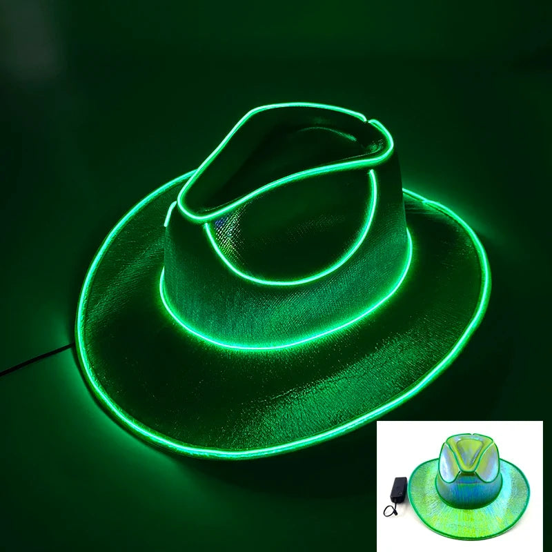 Bachelorette Party Glowing Supplies Luminous Bride Cowgirl Hat LED Pearlescent Cowboy Cap Fashion Neon Light Hat For Party
