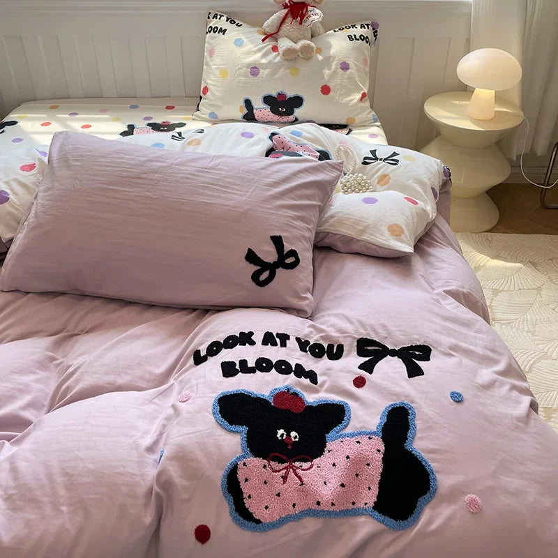 Cute Cat  Bedding Set For adults kids Brown pink Lovely Bed Sheet set With Pillowcases Colorful King Queen Full size