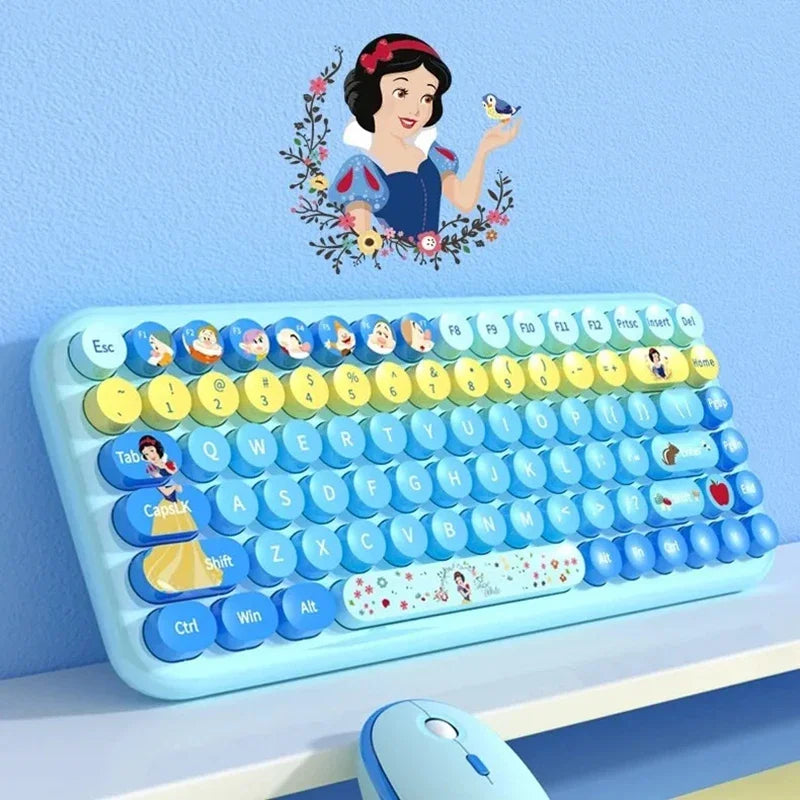 Kawaii Princess Wireless Keyboard and Mouse Set Cartoon Theme Keycaps Keyboards 2.4G Wireless Keyboard For Laptop Girls Gift