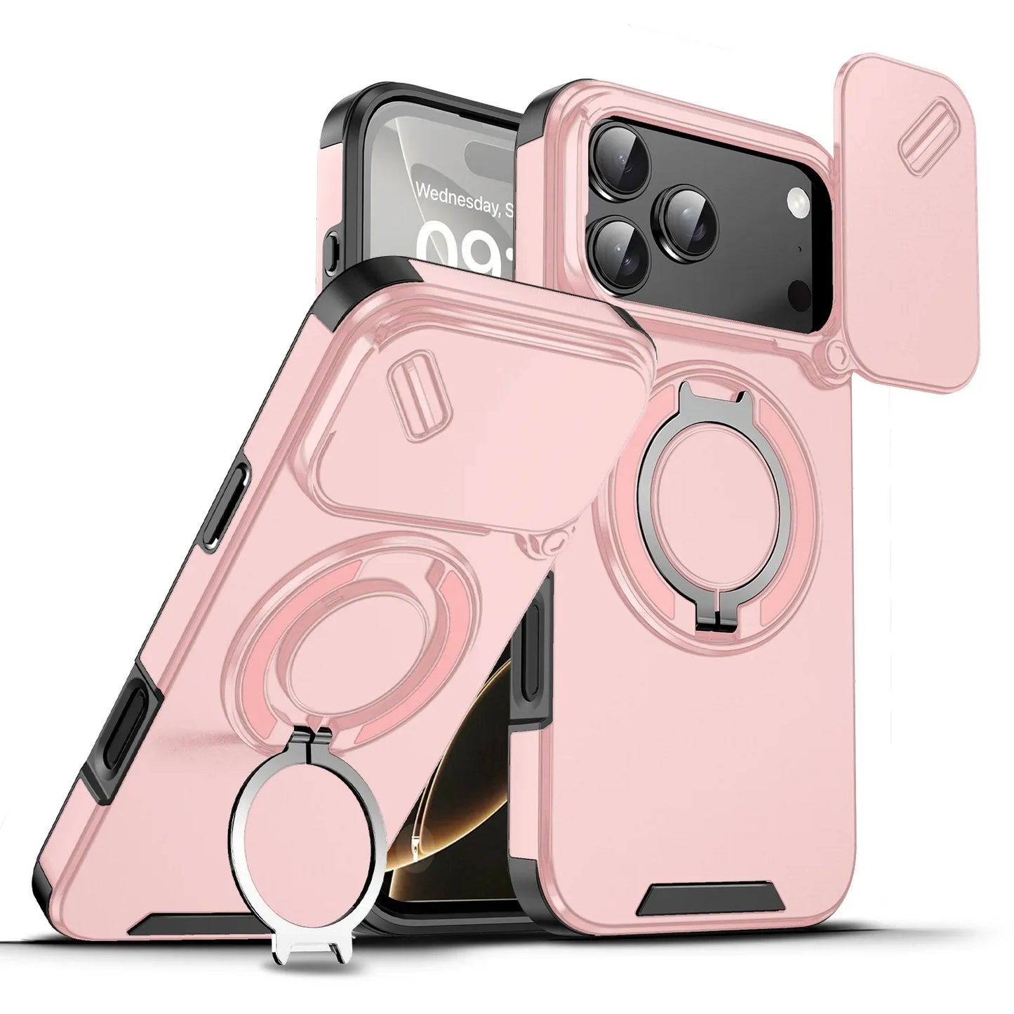 For Magsafe Magnetic Ring Holder Fold Bracket Phone Case For iPhone 17 Air 16 15 14 Plus 13 12 11 Pro Max 16E Slide Camera Cover