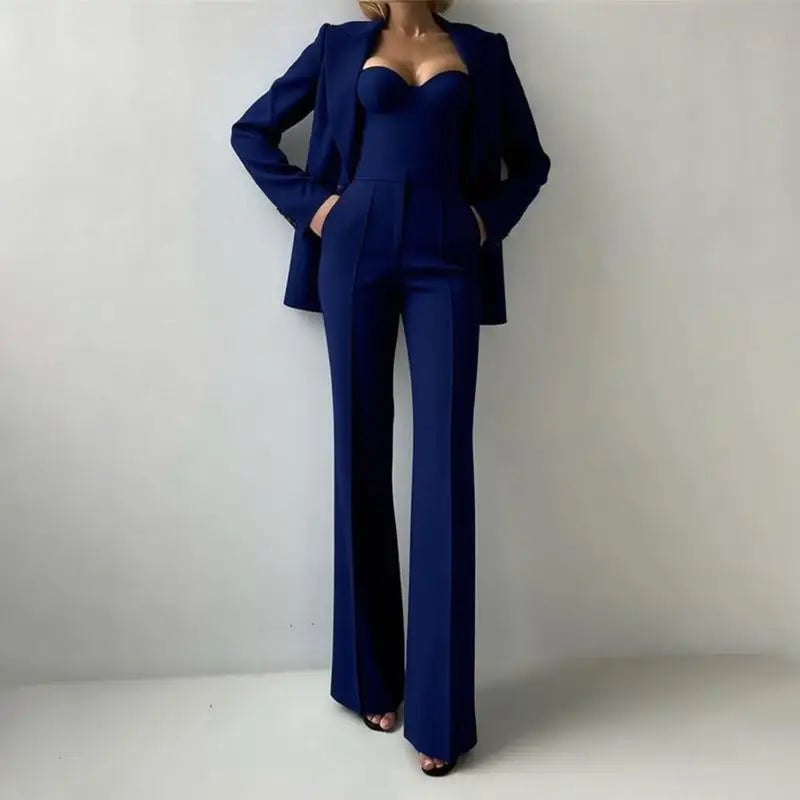 Solid Suit Jacket Corset Pants 3 Piece Set Women Corset Lapel Coat Straight Pants Lady Set 2026 Summer Autumn Commute Outfit New