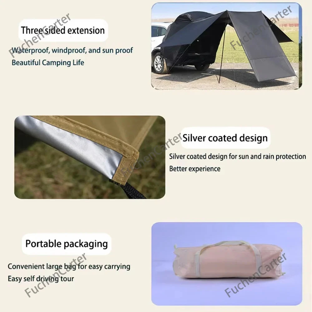 Portable SUV Tailgate Trunk Tent 3-Side Extended Shade Shelter Multifunctional Car Rear Door Tent Outdoor Car Camping Accessorie