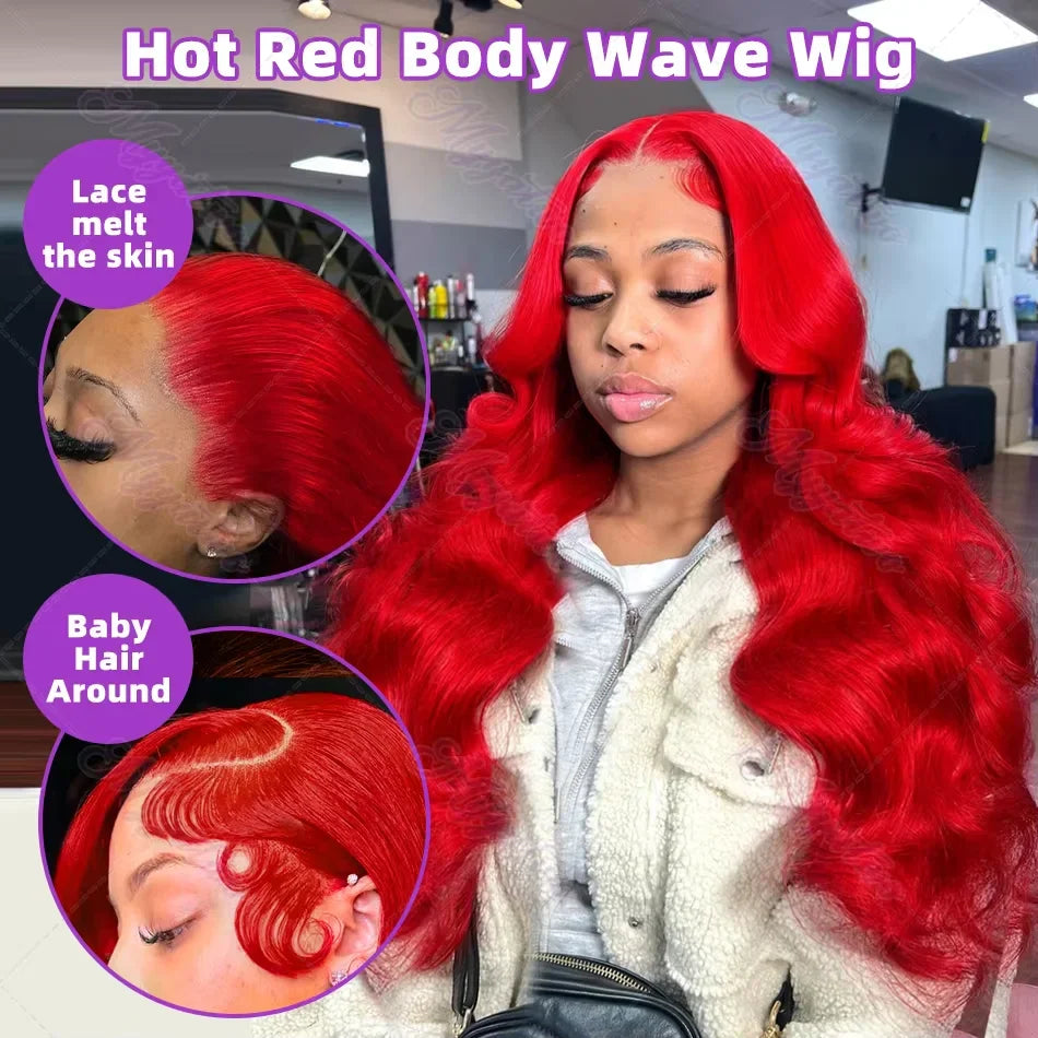 Hot Red Body Wave 13x6 HD Lace Human Hair Wig