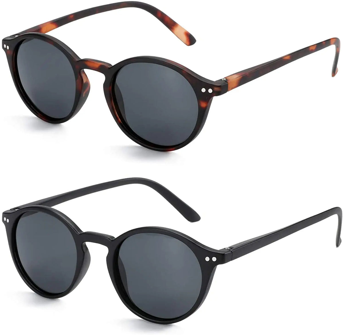 ZENOTTIC 2 Pack Polarized Sunglasses for Women Men Vintage Round and Square Frame UV Protection Shades Driving Sun Glasses