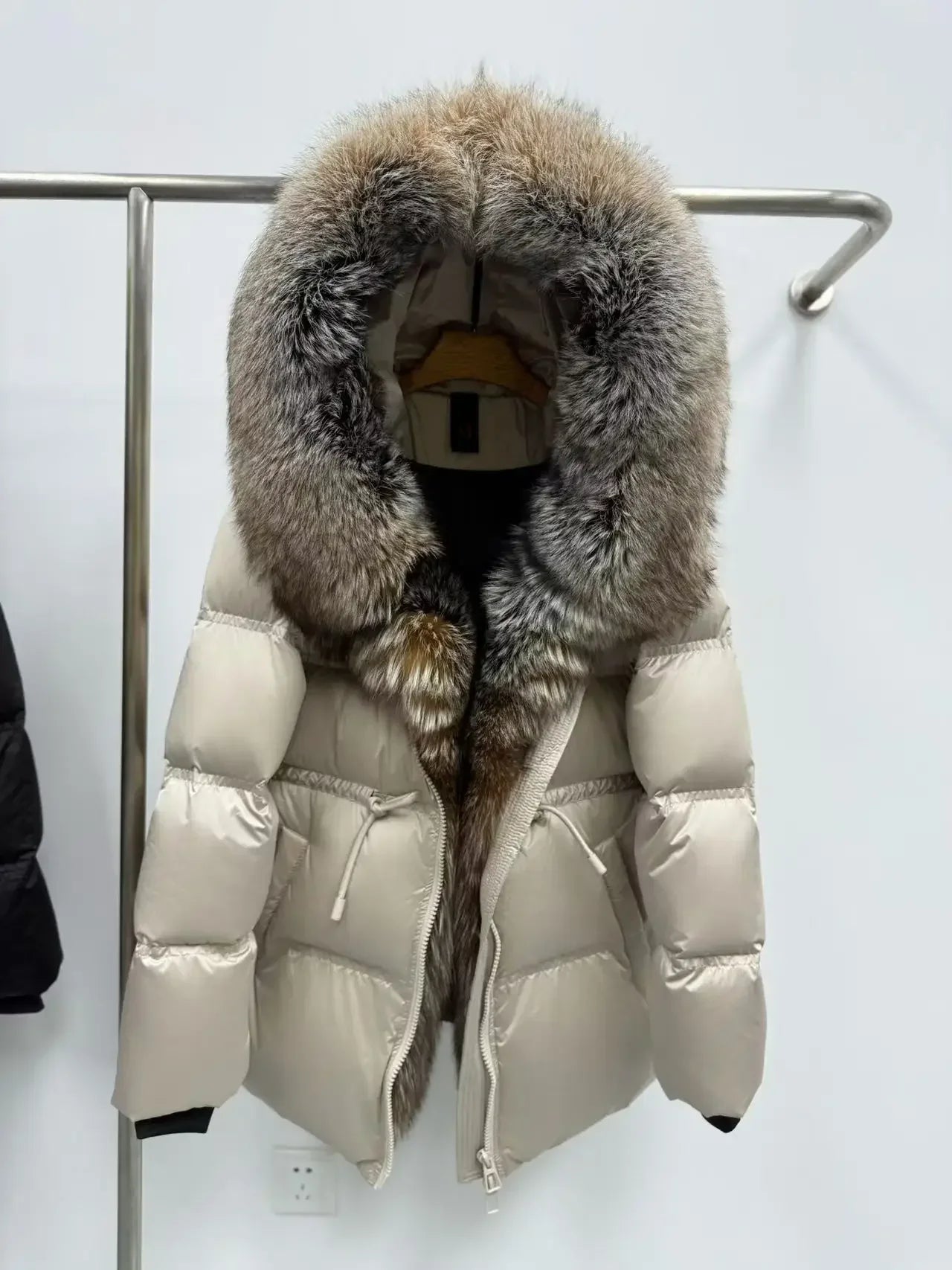 Fox Fur Jacket Women Loose Hooded White Goose Down Coat Female New Autumn Winter Thick Warm Natural Real Fur Puffer Jacket Lady