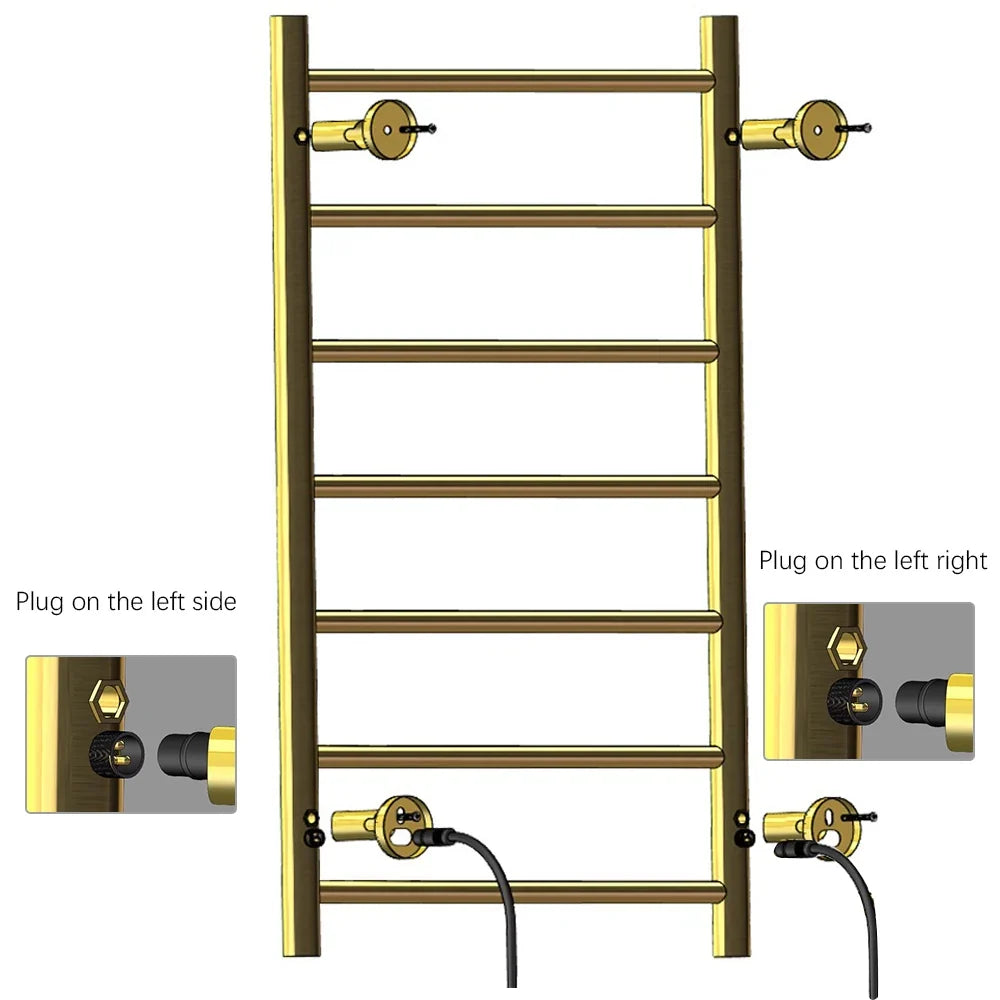 Brushed Gold Electric heated towel rack Heated towel warmer Towel radiator 10 Bars Bathroom Towel Dryer 80cm*50cm