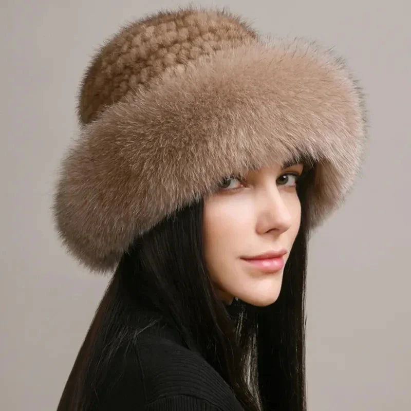 Gorro tejido de piel sintética para mujer