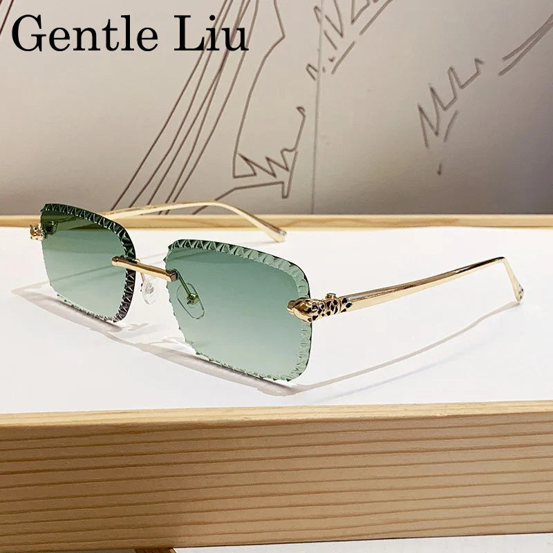 Retro Square Rimless Sunglasses Men 2026 Luxury Brand Framless Punk Rectangle Sun Glasses for Male Cut Edge Eyewear UV400 Shades