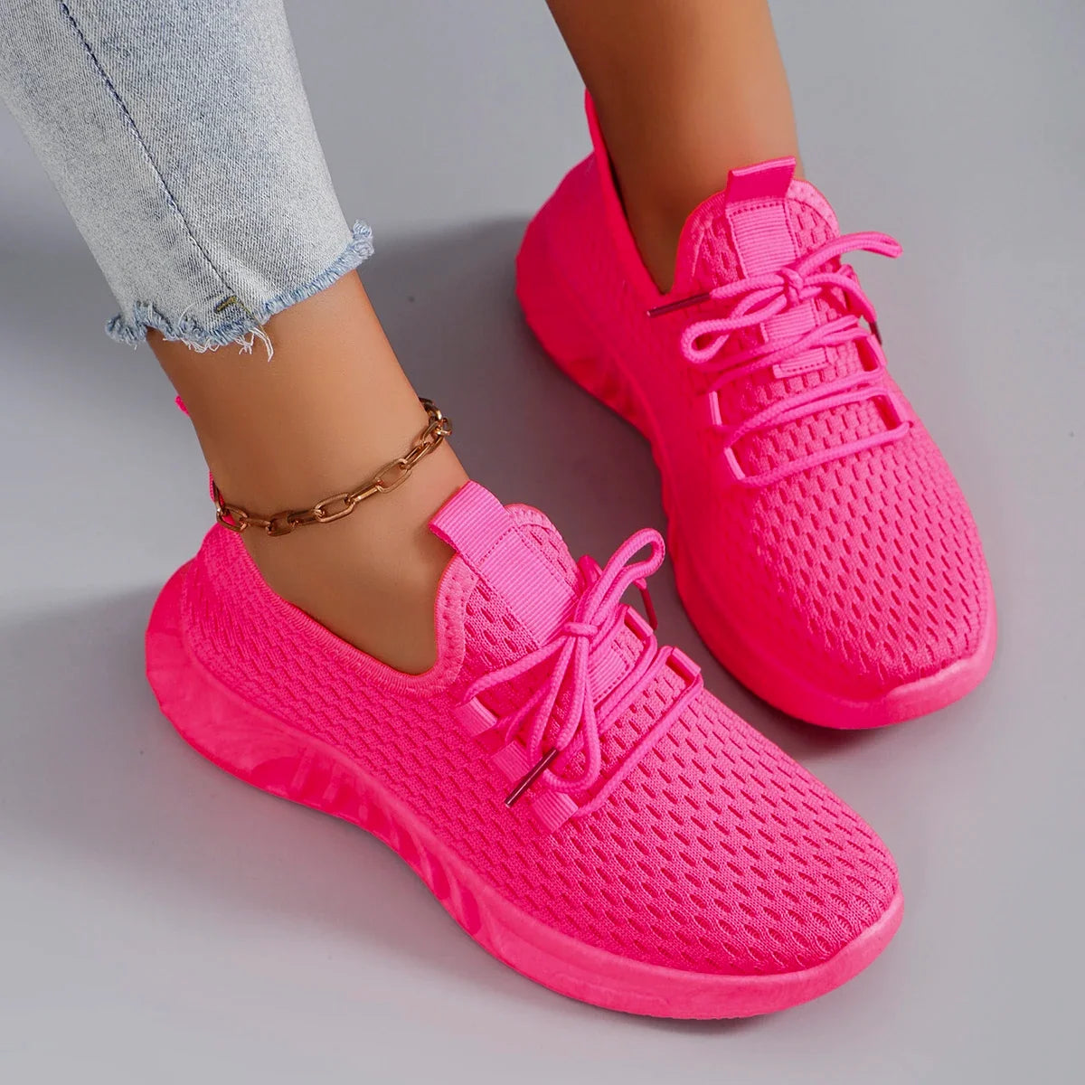 Spring new women's sports shoes, fashionable, breathable, lightweight, non-slip, wear-resistant, casual sports shoes, flat shoes