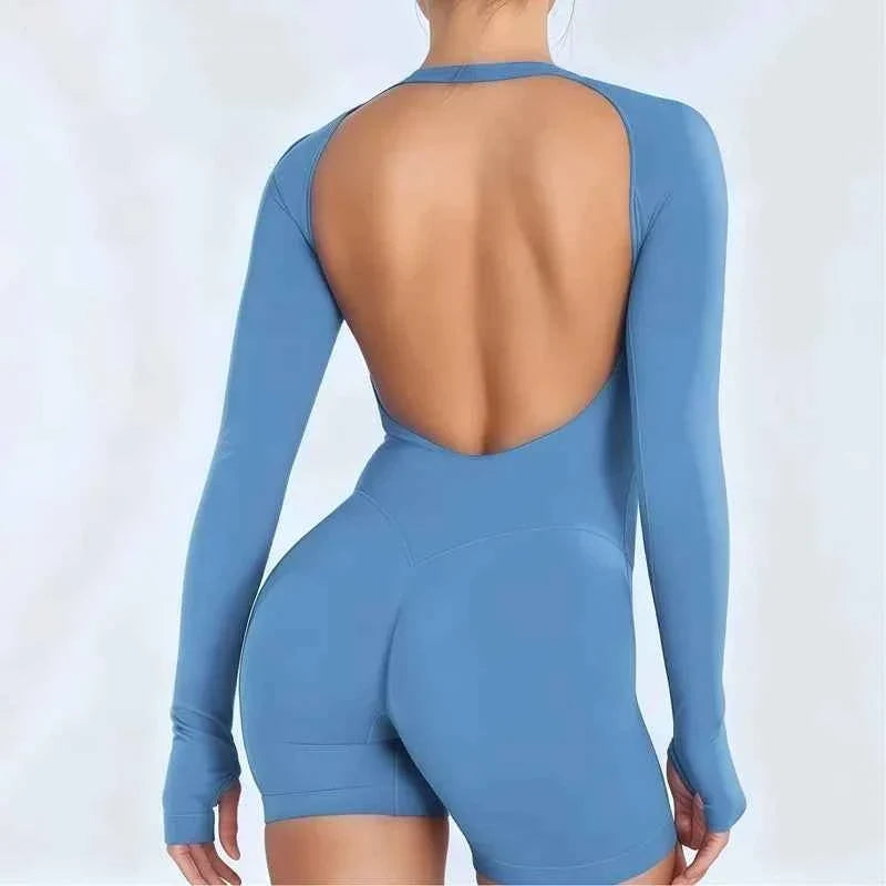 Women's Backless Long Sleeve Workout Jumpsuit