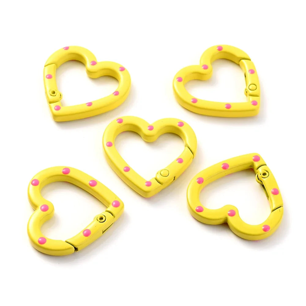 5pcs Multicolor Metal Heart Ring Spring Clasp Carabiner Keychain Clips Hook Dog Chain Diy Jewelry Buckle Connector Supplies