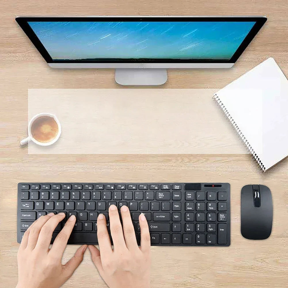 Ultra-thin 2.4G Wireless Keyboard Mouse Set with Keyboard Film Computer Office Gaming Silent Keyboard and Mouse（No Battery）