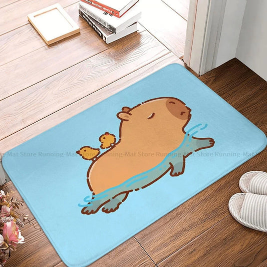 Alfombra de baño de capibara nadando