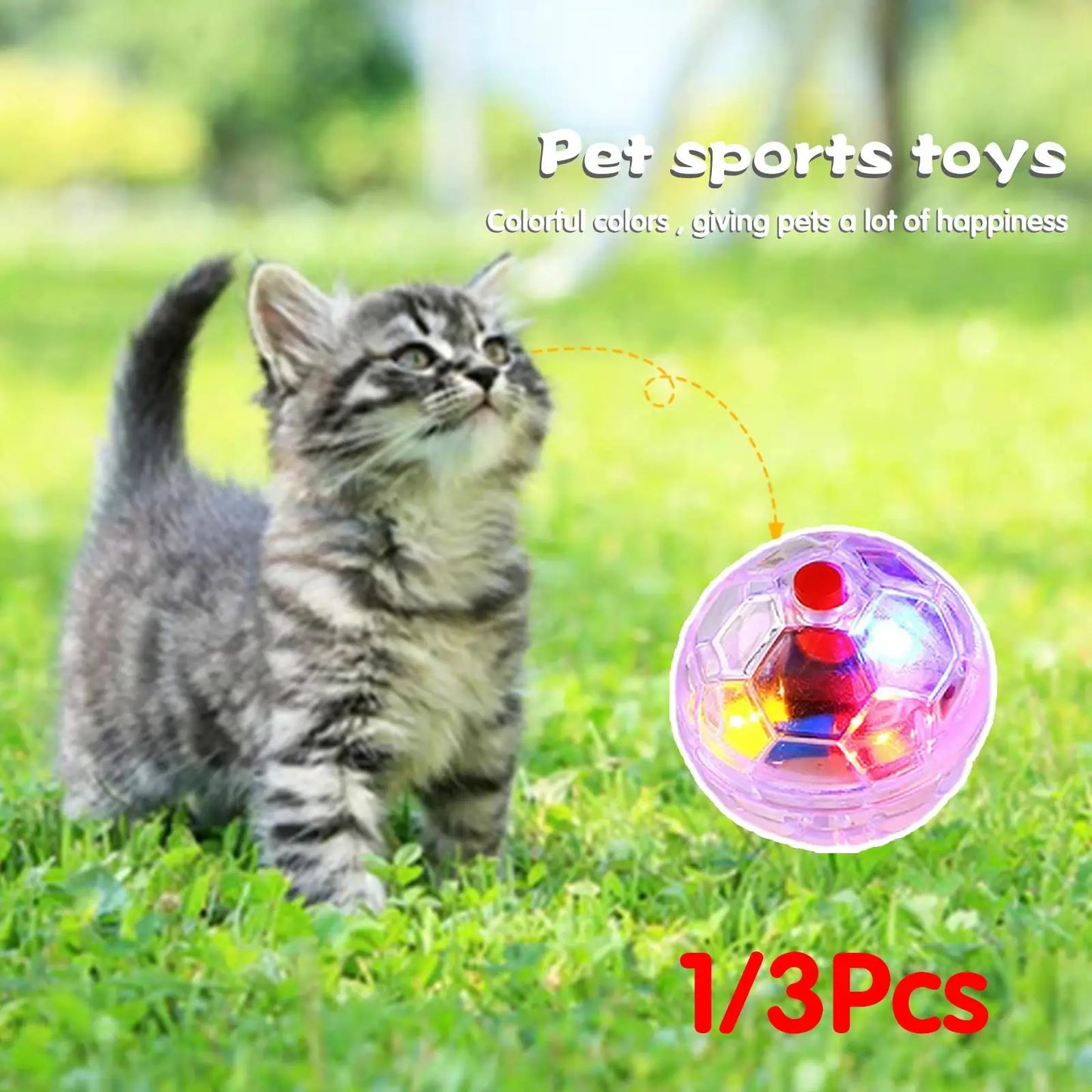 1/3pcs Cat Motion Light Up Interactive Flash Ball Flash Paranormal