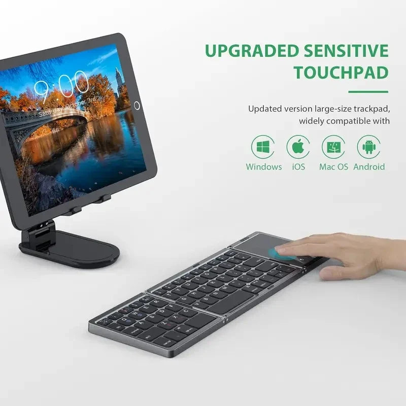 New Foldable Bluetooth Keyboard with Touchpad, Ultra-Thin Portable Wireless Keyboard for Tablet/Phone/Laptop