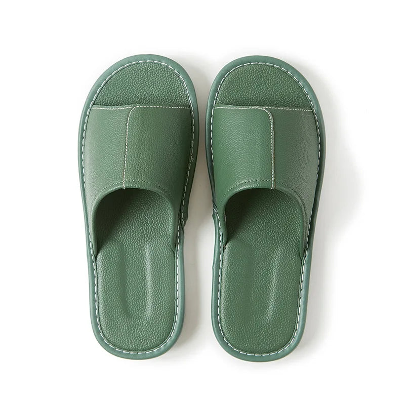 Big Size EU48 Indoor Slippers For Women Men Spring Summer House Shoes Soft Leather Anti-slip Open Toe Couples Home Floor Slides