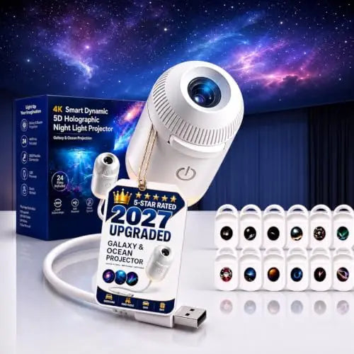 2027 Upgraded Hd Smart Dynamic 5d Holographic Night Light Projector, Plug and Play Hd Star Projector, 360° Adjustable Hd Galaxy