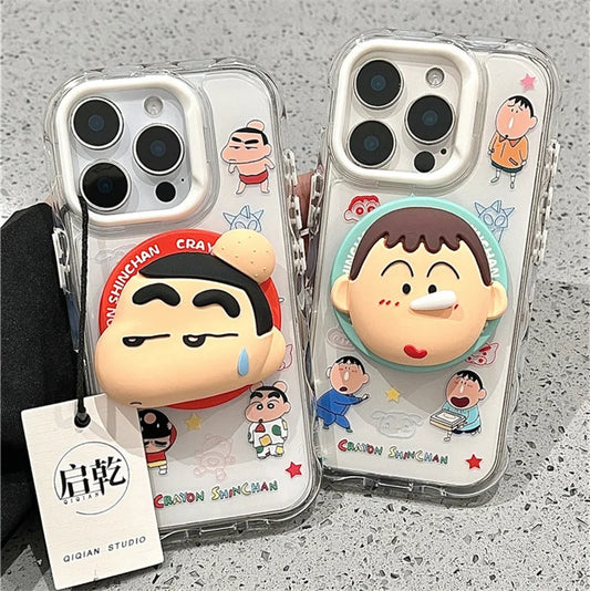 3D Anime Cute Couple Funny Crayon Shin-chan Magsafe Wireless Charge Case For iPhone