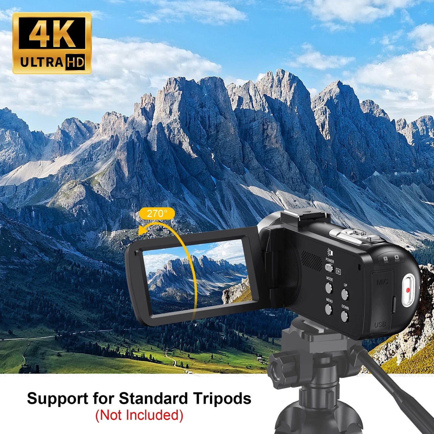 18X 42MP Digital Video Camera 3" Flip Screen 4K UHD Camcorder Wifi Webcam For Youtube Livestreaming Wide Angle Lens Vlog Camera