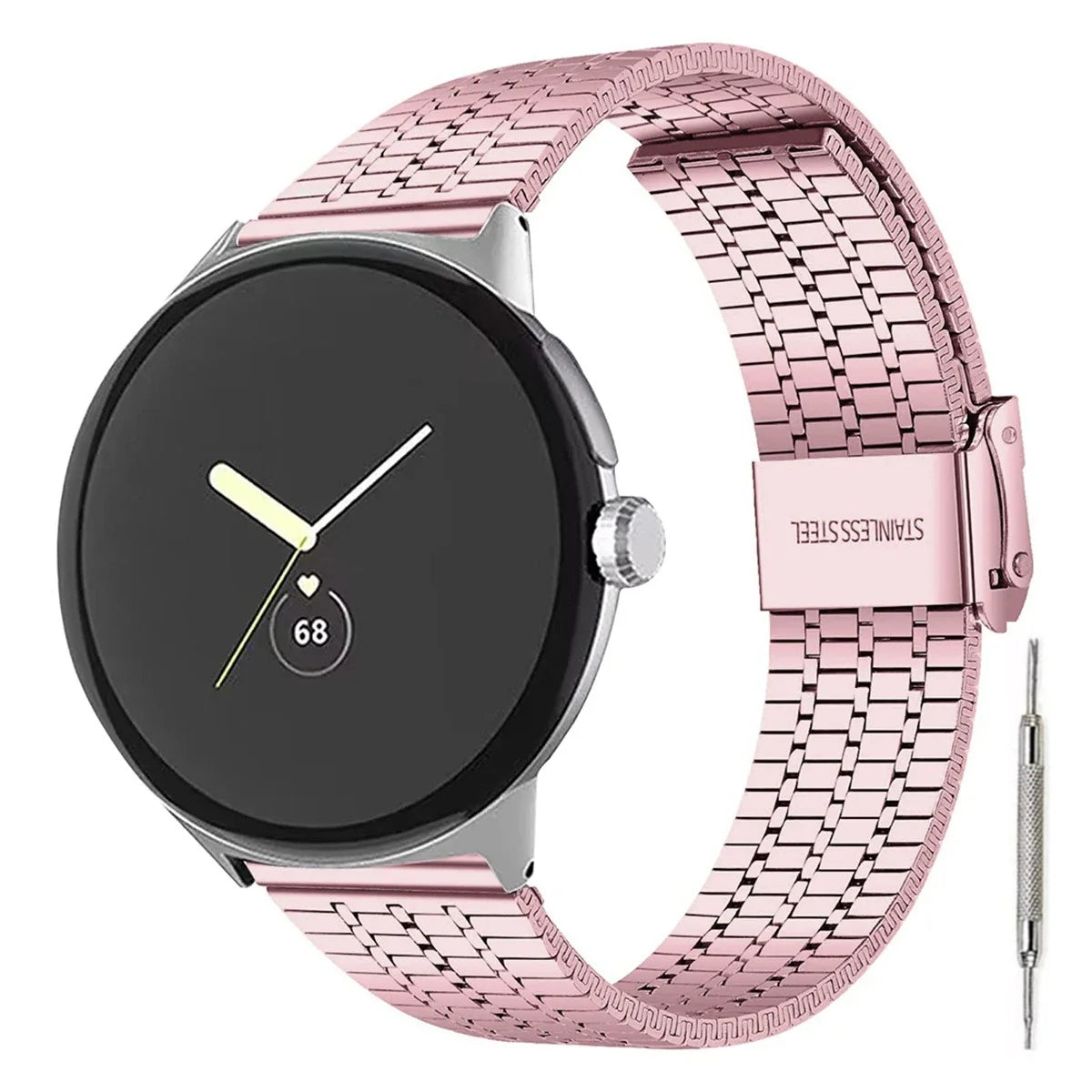 Google Pixel Watch 5, 4 & 3 Seven-Bead Stainless Steel Link Band