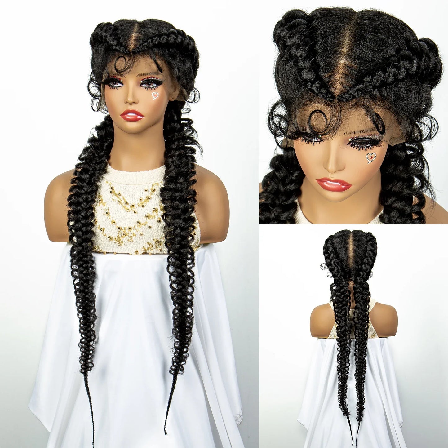 1B/30 Dark Brown Synthetic Lace Frontal Dutch Box Braided Wigs for Black Women Fishtail Braids Wigs with Baby Hair Cornrow Wigs