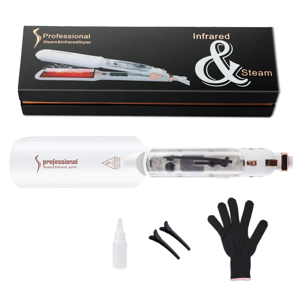 Infrared Steam Hair Straightener Curler Ceramic Glaze Plate 450°F Fast Heating Vapor Flat Iron Straightening Irons Dual Voltage