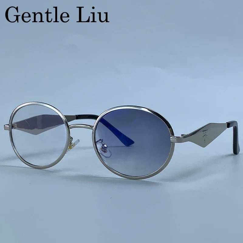 Metal Frame Round Punk Photochromic Sunglasses Women 2026 Luxury Brand Designer Steampunk Oval Sun Glasses Outdoor Eyewear Shade