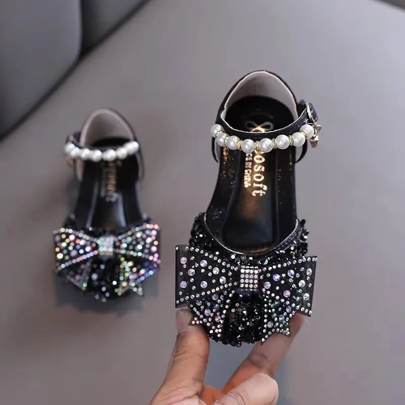 Summer Princess Girls Sandals Sequins Rhinestone Bow Girls Shoes New Baby Perform Prewalker Leather Casual Shoes