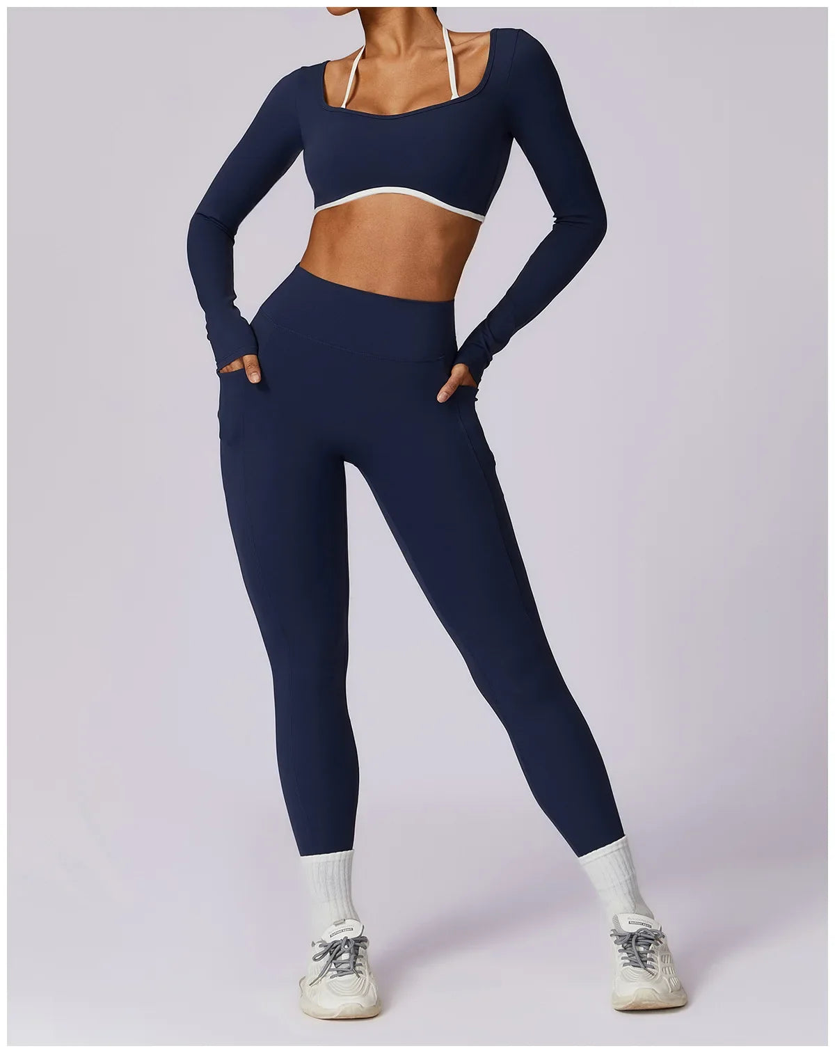 2-Piece Activewear Set – Long Sleeve Crop Top & Leggings