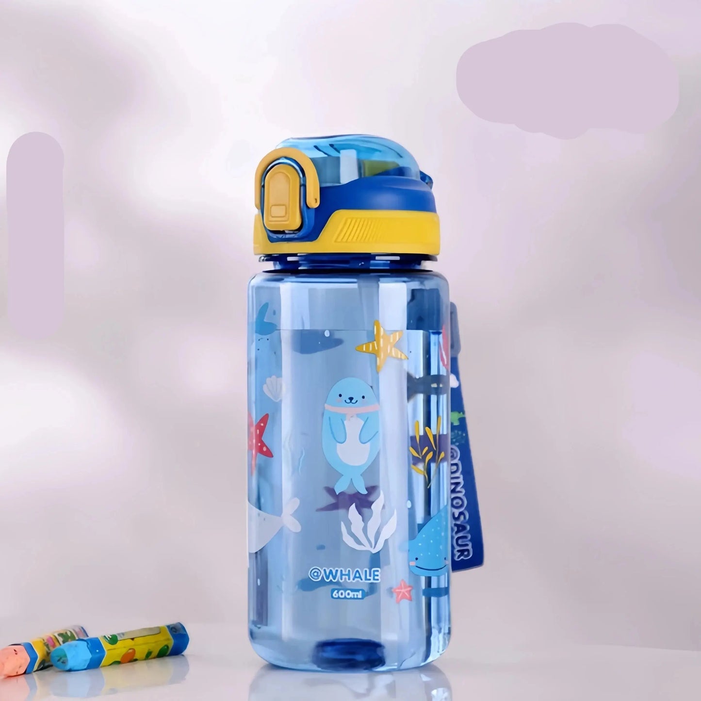 600ml Dinosaur Water Bottle with Silicone Straw
