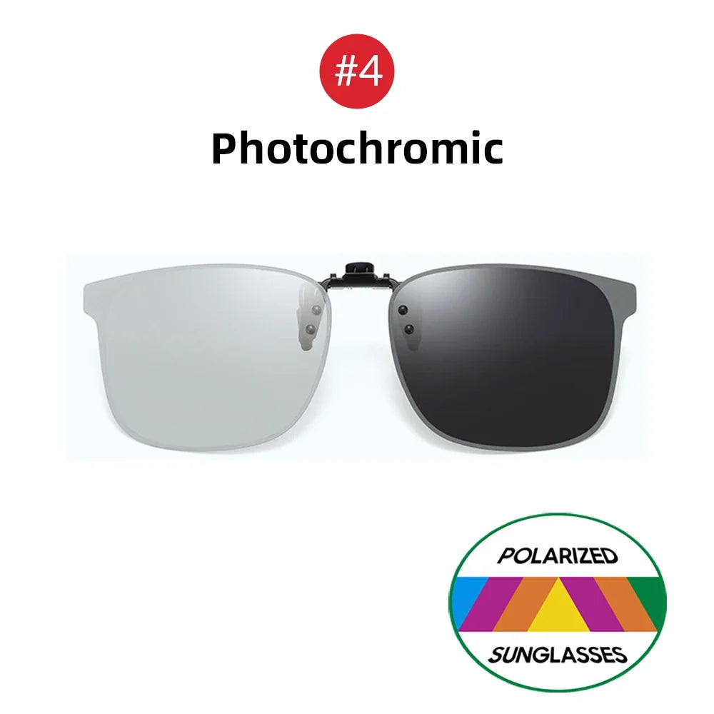 VIVIBEE Polarized Clip on Flip Up Rimless Sunglasses for Anti-Glare Night Driving Square Glasses UV  Eyeglasses