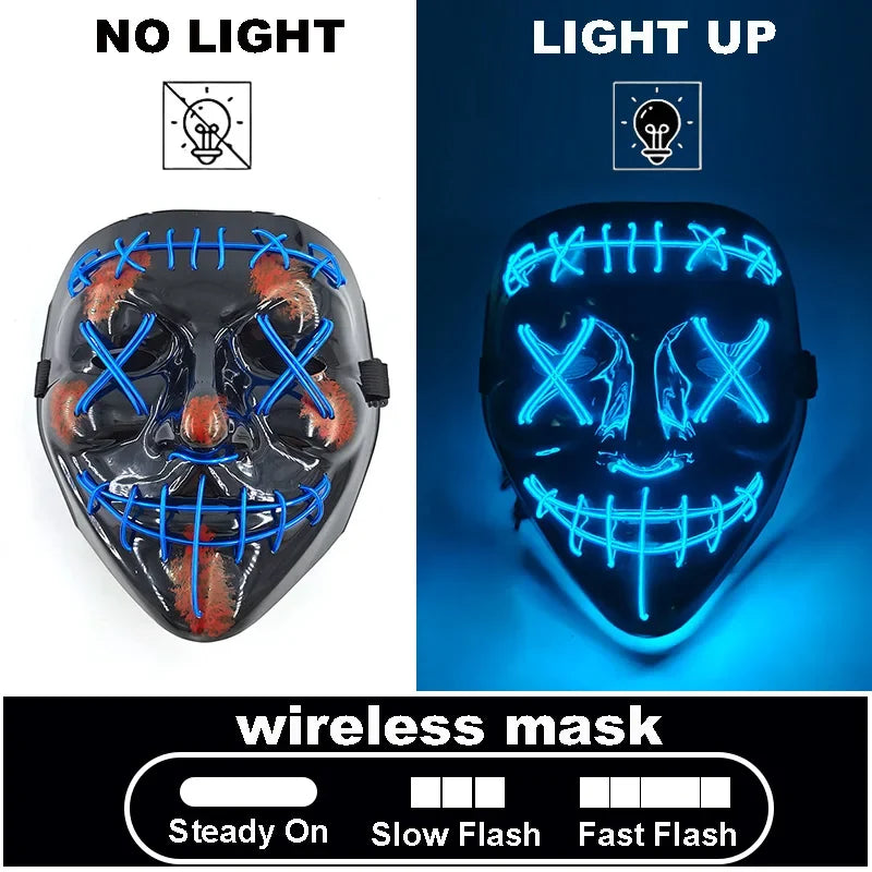LED Light Up V For Vendetta Mask Anonymous Luminous Full Face Mask Glow In Dark Party Rave Halloween Cosplay Costume Props