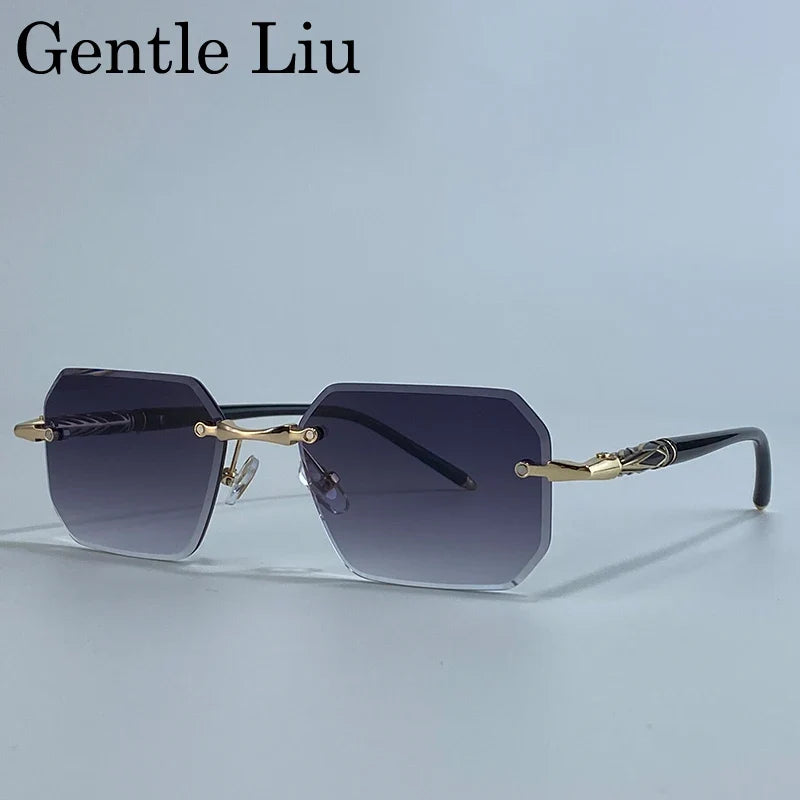 Square Rimless Punk Sunglasses Men 2026 Luxury Brand Trendy Driving UV400 Sun Glasses Polygon Frameless Eyewear For Male Shades