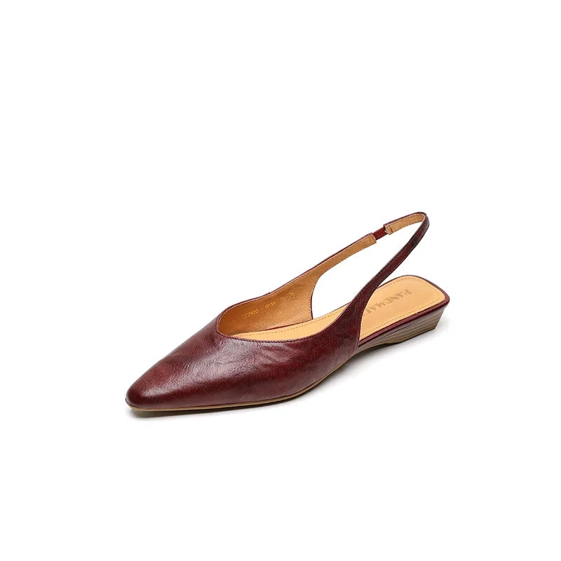 2025 New Summer Women Mules Genuine Leather Women Shoes Pointed Toe Low Heel Cover Toe Modern Women Sandals Ladies Shoes