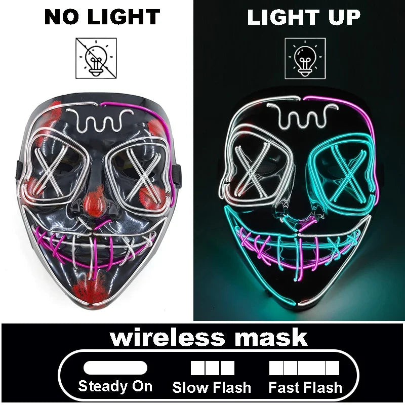 LED Light Up V For Vendetta Mask Anonymous Luminous Full Face Mask Glow In Dark Party Rave Halloween Cosplay Costume Props