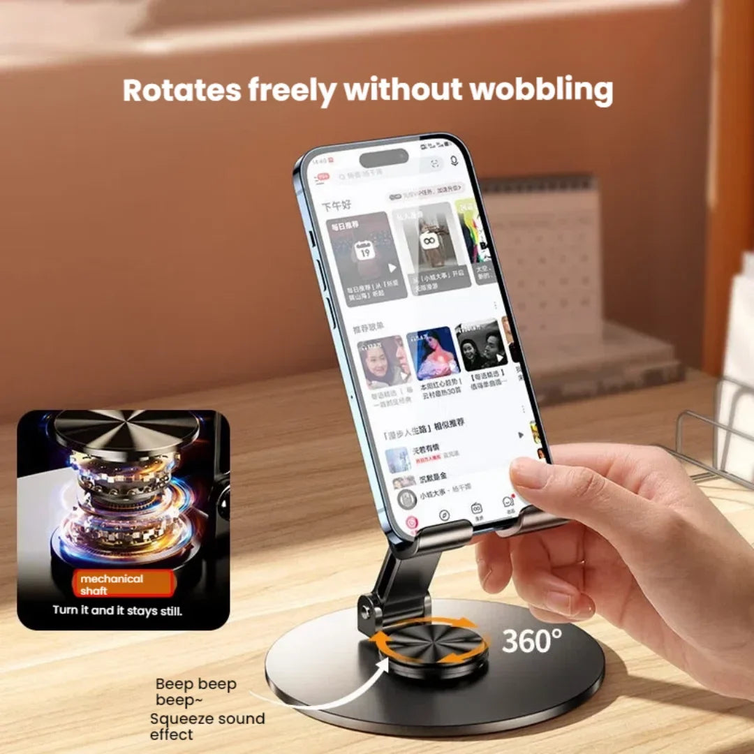 New model of portable, rotatable, foldable, all-metal tablet stand for tablets and phones under 9 inches, perfect for lazy users