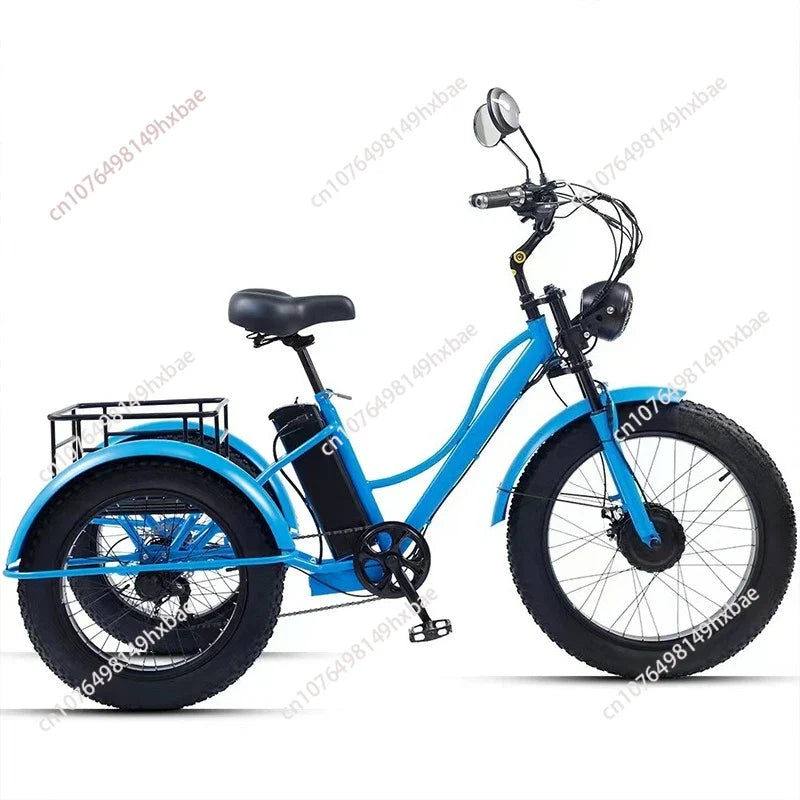 Electric Bike For Man 24-Inch 750W 48V Three Wheeled Electric Vehicle Fat Tire Pedal Powerful Electric Tricycle For Adults Elder