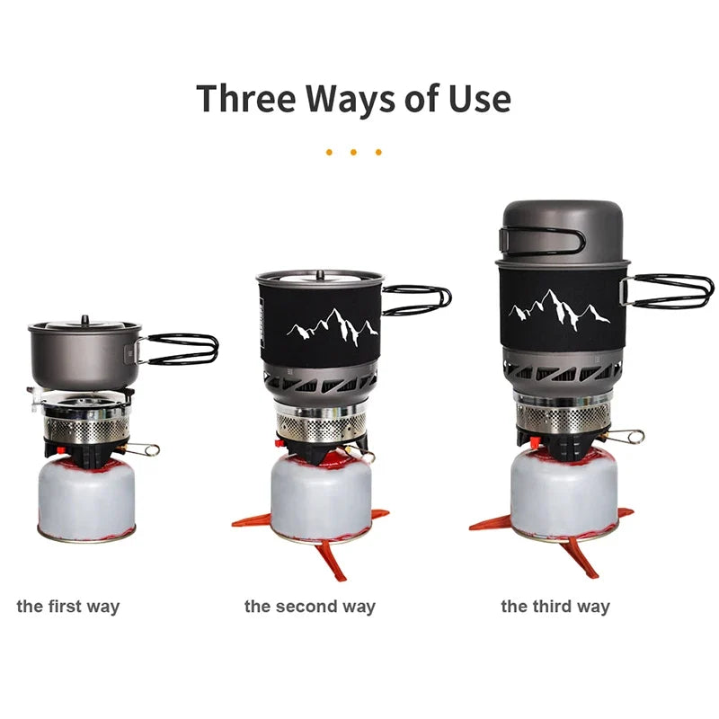 Camping Cooking Set Stove Pot Pan Cookware Outdoor Propane Cooking Gear System with Heat Exchanger Portable Picnic Supplies